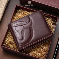 BULLCAPTAIN Fashion Big Logo Man Wallet High Quality RFID Wallet Coin Purse Compact Mini Card Holder Genuine Leather
