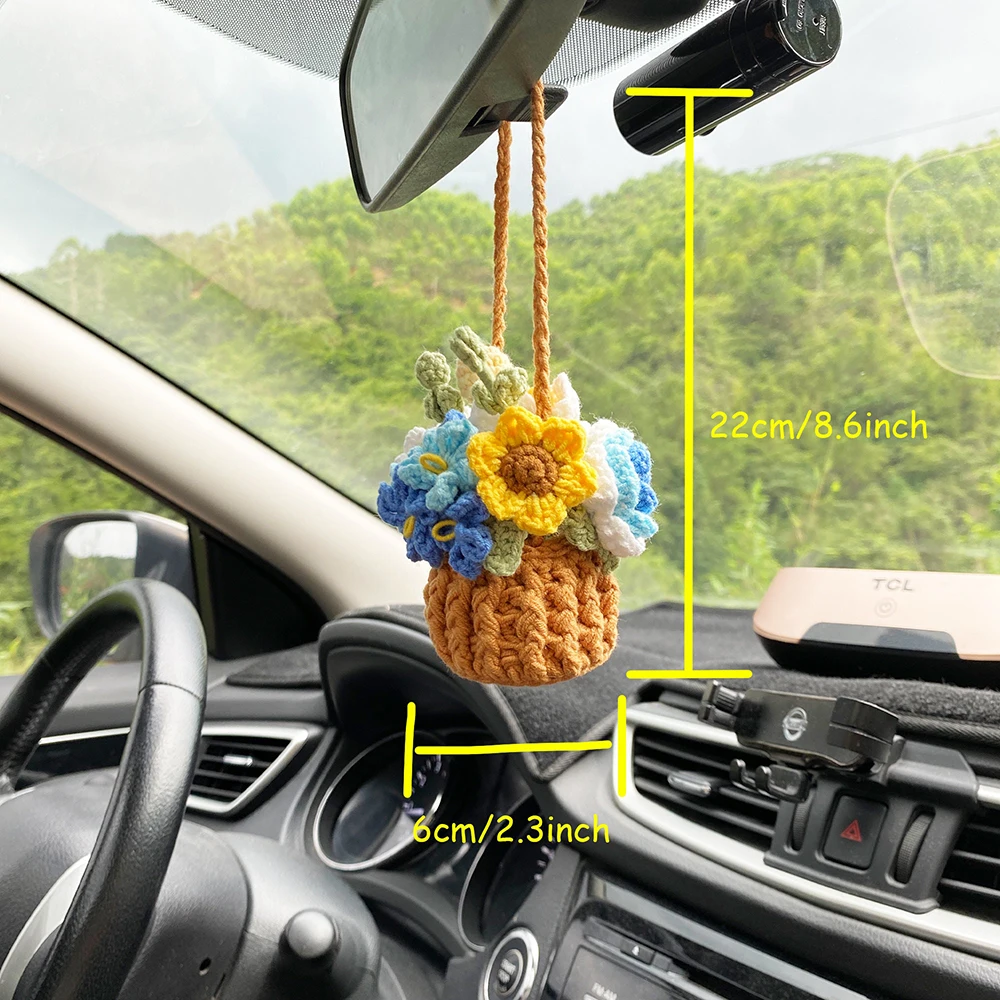 Crochet Flowers Car Hanging, Hanging Plant, Cute Flower Car