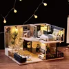 DIY Wooden Miniature Model Kit Girls Modern Loft Casa Doll Houses 3D Puzzle Dollhouse With Furniture LED Lights for Friends Gift 1