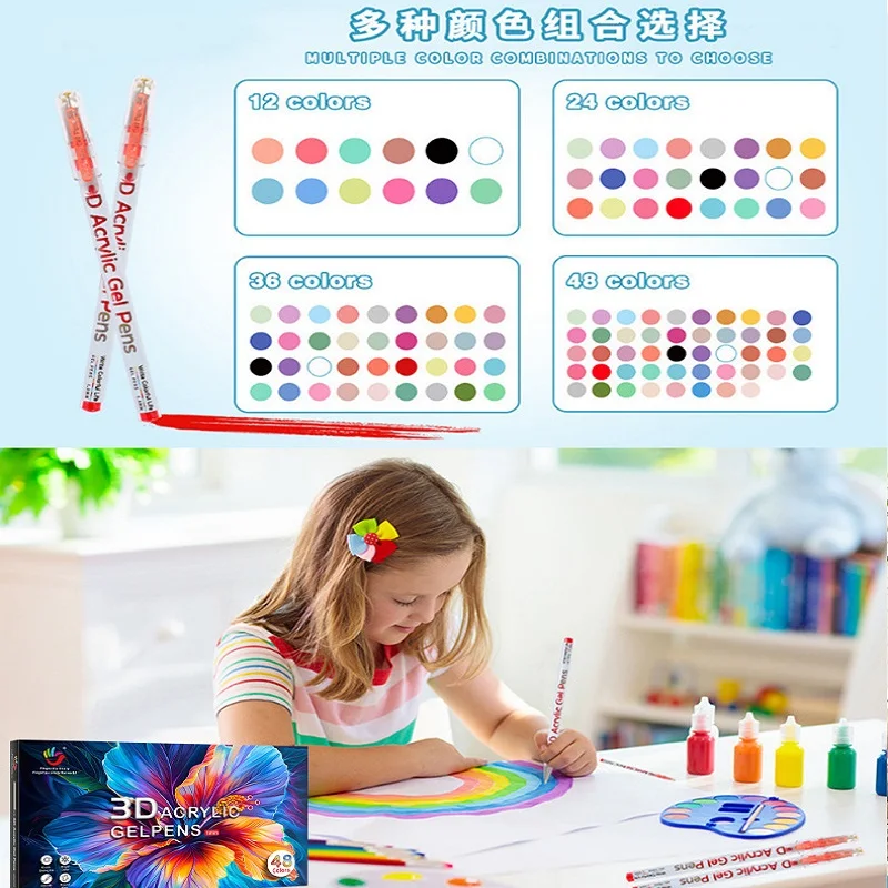 24/36/48 Colors 3D Acrylic Gel Pens , 1.0mm Quick Dry Hand Journal Pen Can Stack Color Marker canetas back to School Stationery 4