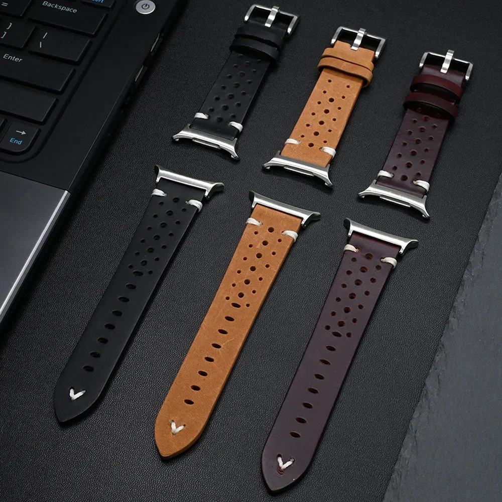 Luxury Genuine Leather Breathable Watch Strap with Curved End Bracelet