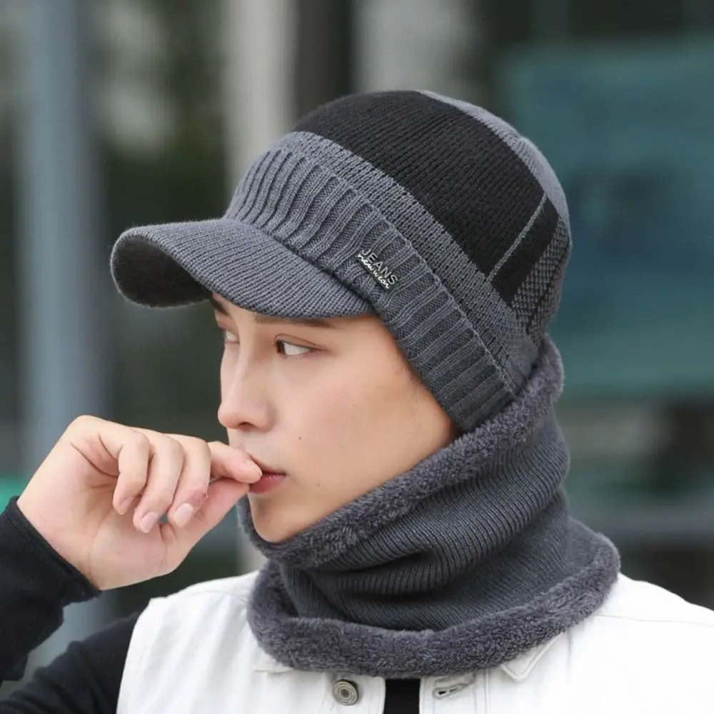 Winter Hat Knitted Beanie Cold Protection Fleece Ski Cap Breathable Men's
