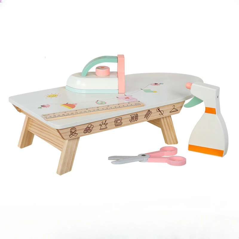Montessori Wooden Pretend Play Housekeeping Ironing Board Iron Rack Interactive Toys Puzzle Simulation Small Appliance Girls Toy