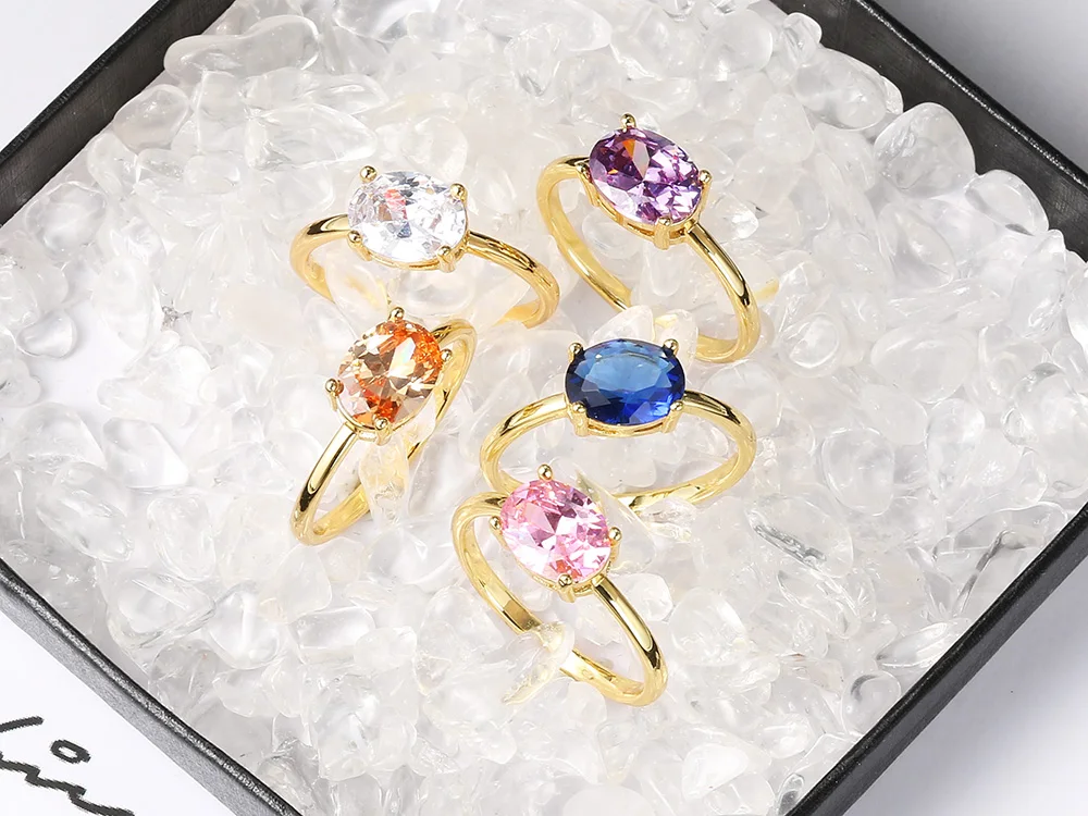 ZHOUYANG Hochzeit Braut Ringe Für Frauen Einfache Mehrfarbige Oval Zirkon Licht Gold Farbe Geschenk Großhandel Hochzeit Schmuck Geschenk R865 – Detail 2