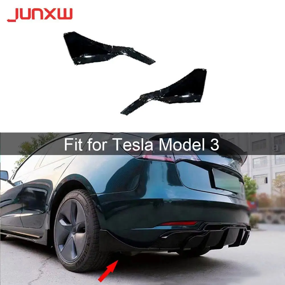 

ABS Carbon Look Gloss Black Rear Bumper Lip Splitters For Tesla Model 3 Rear Bumper Diffuser Trims Flaps Apron Canards