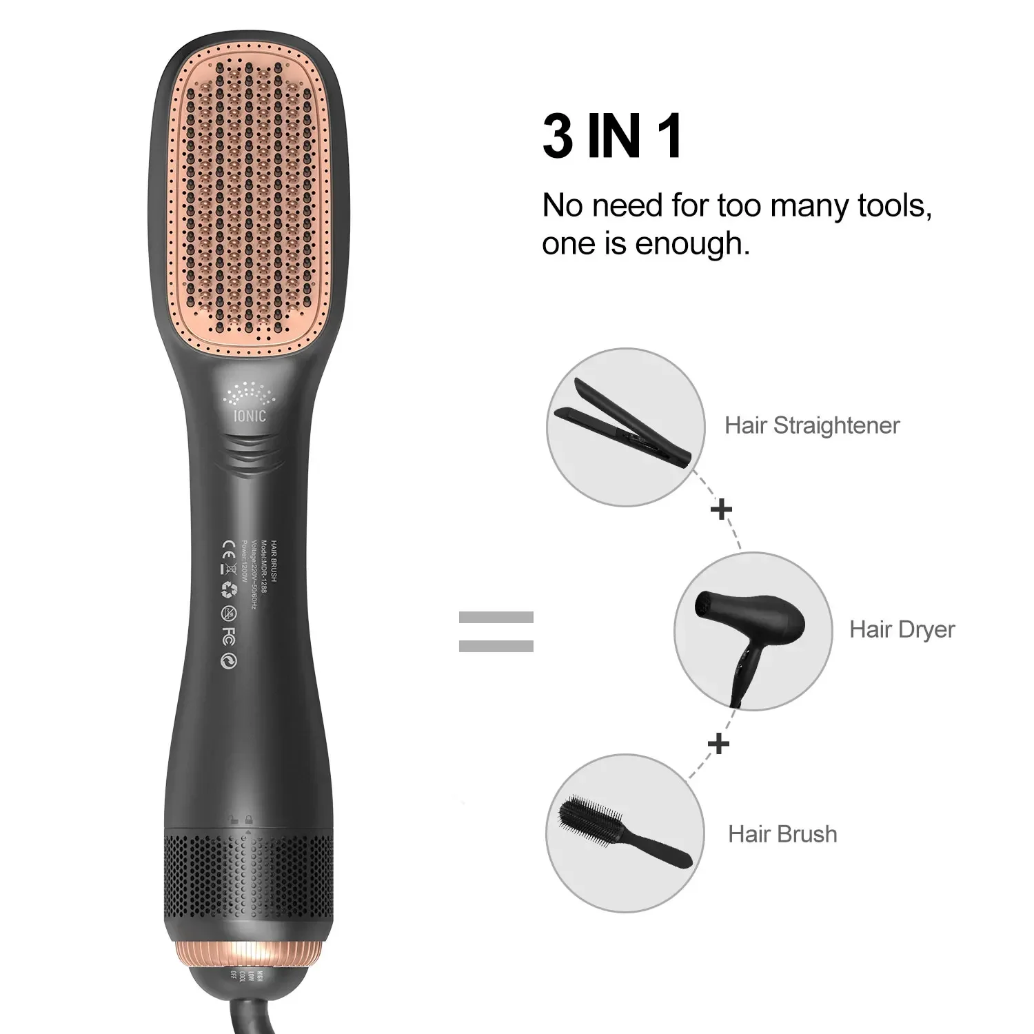 Hair Dryer Brush 3 in 1 Hot-Air Brushes 1200 W Powerful Ceramic Tourmaline Ionic  For All Hair Types Ionic Hair Brush 2