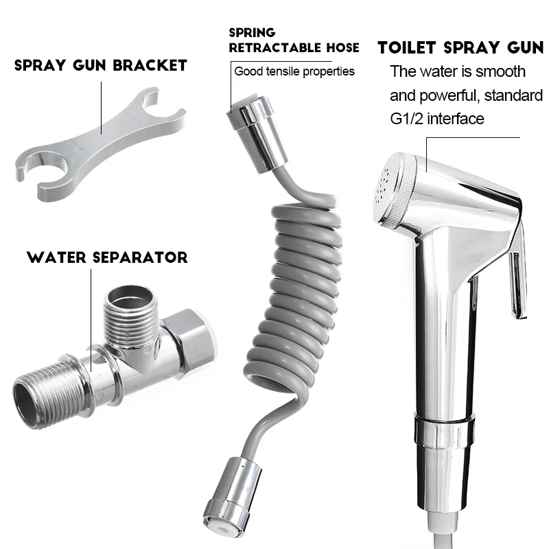 4PCS/set Toilet Bidet Sprayer Set Sprayer Guns Shower Handheld Hand Bidet Faucet Bath Tap Hand Sprayer Shower Head Self Cleaning