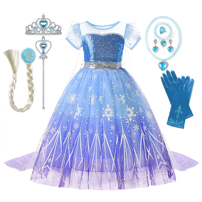 thumbnail image 1 of Girls Elsa Cosplay Princess Costume Frozen Role Play Dress Up Fancy Frocks Party Gown Sequin Mesh Vestidos Girls Birthday Dress, 1 of 4