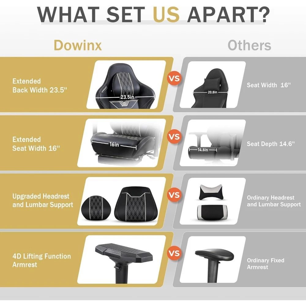 Ergonomic Gaming Chair with Footrest, Comfortable Headrest and Lumbar Support, 4D Armrests Computer Chair for Adults, Pu Leather 4