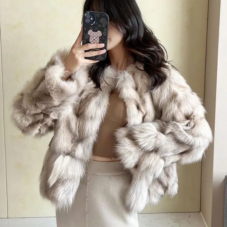 

2023 Winter Women Fashion Faux Fox Fur Coat Female Short Fluffy Fur Jackets Ladies Thick Warm Imitation Fur Outerwear A509