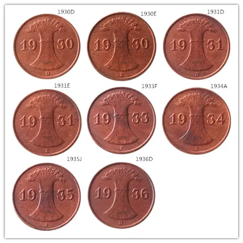 

GERMANY (1930-1936) 8PCS 1PFENNIG 100% Copper Copy Coins