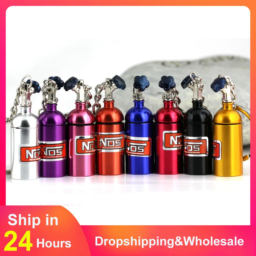 

NOS Turbo Keychain Creative New Mini Nitrous Oxide Bottle Keyring Key Chain Ring Keyfob Stash Pill Box Storage