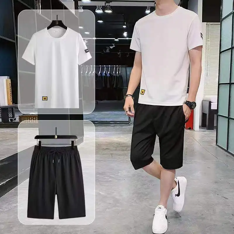 

2023 New T-Shirts + Pants Summer Sportswear Men's Casual Sets Jogger Male Fashion Tracksuits Quick-Drying Hombre MOOWNUC