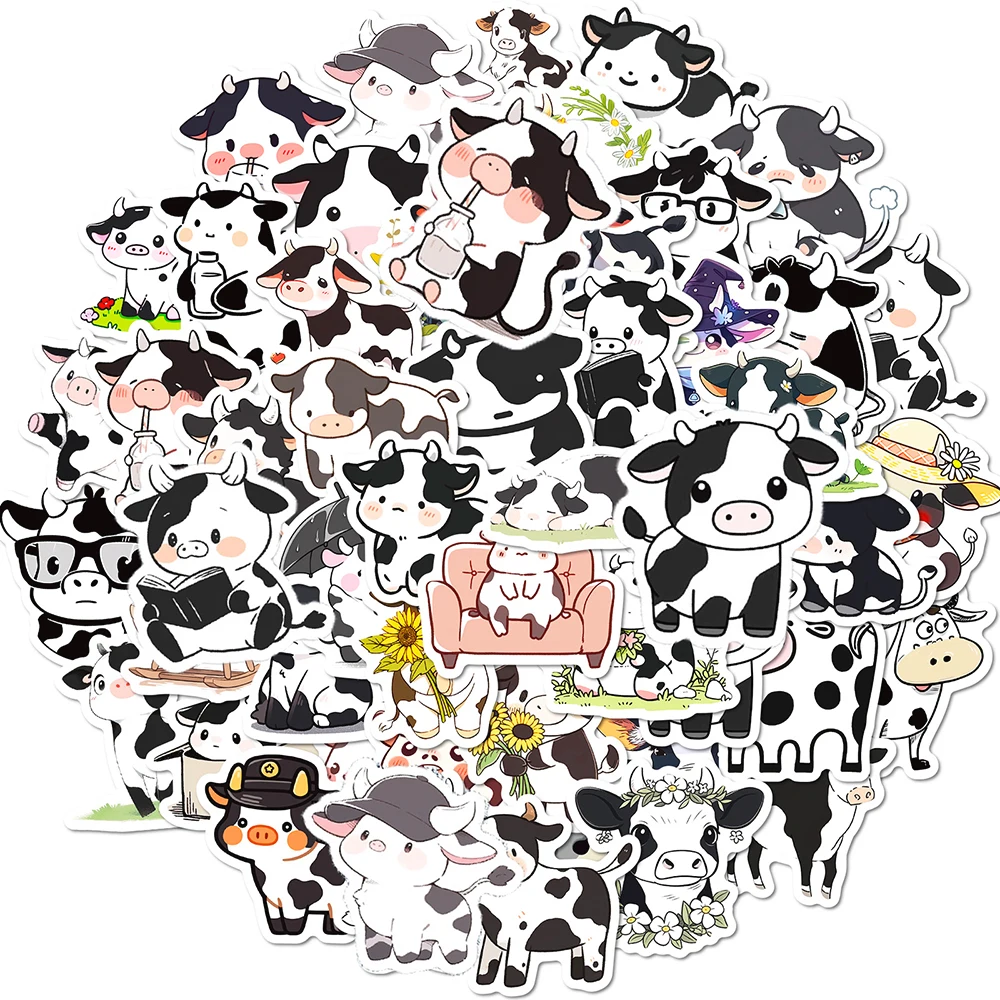 

10/50Pcs Cute Black and White Cow Varied Graffiti Stickers DIY Scrapbooking Skateboard Car Wall Decoration Travel Luggage Decals