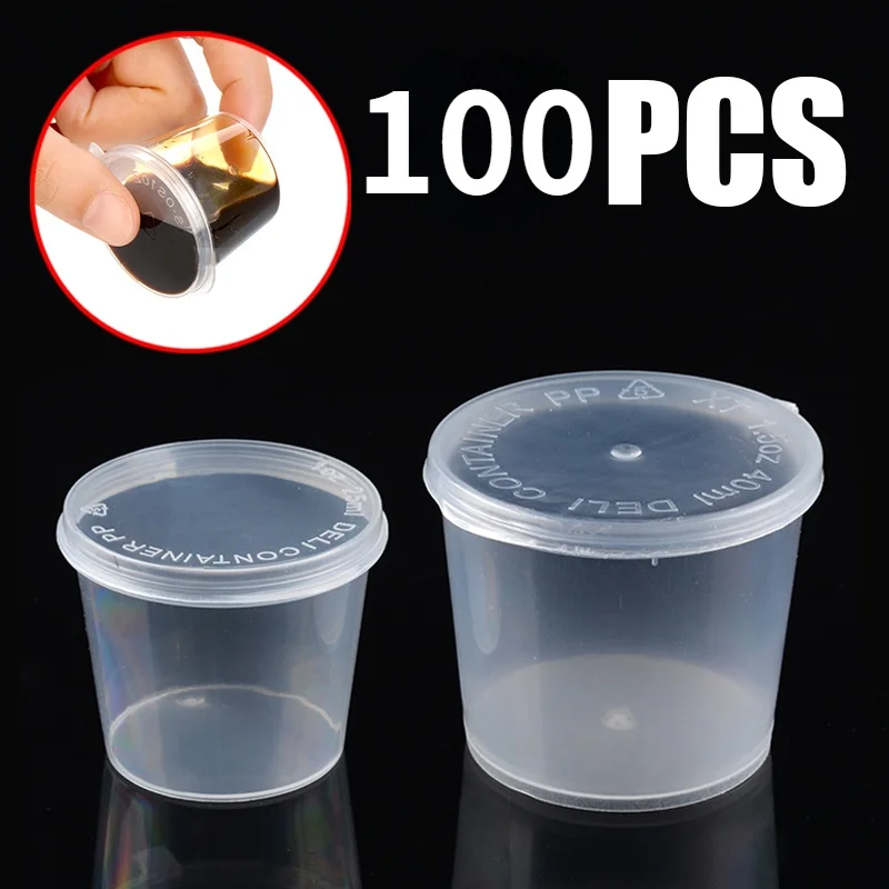 100Pcs Small Plastic Sauce Cups Food Storage Containers Clear Boxes with Lid