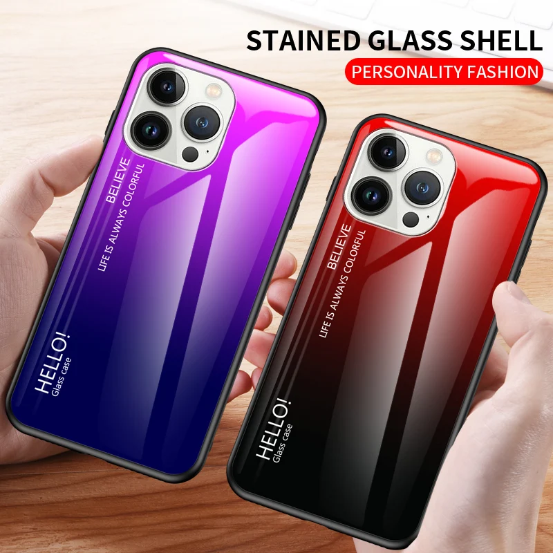 iphone 14 Gradient Glass Phone Case For iPhone 13 12 11 XS XR XSMax 7 8 Plus 14Max 12Pro 13Pro 11Pro Tempered Glossy_voghion.com