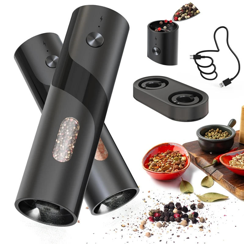 Electric Rechargeable Salt And Pepper Grinder Set Top-Refill Automatic Pepper Mill Grinder With Charging Base
