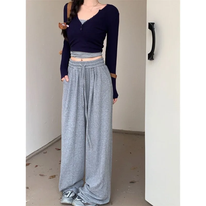 Deeptown Y2k Oversized Sports Gray Sweatpants Woman Baggy Jogging Wide Leg Pants Hip Hop Streetwear  Korean Casual Trousers