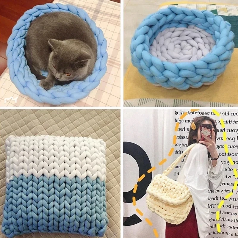 500g Thick Velvet Chunky Yarn Bulky Giant Thread Hand Knitting Woven Thread Basket Blanket Carpets DIY Arm Soft Blanket Carpet 6