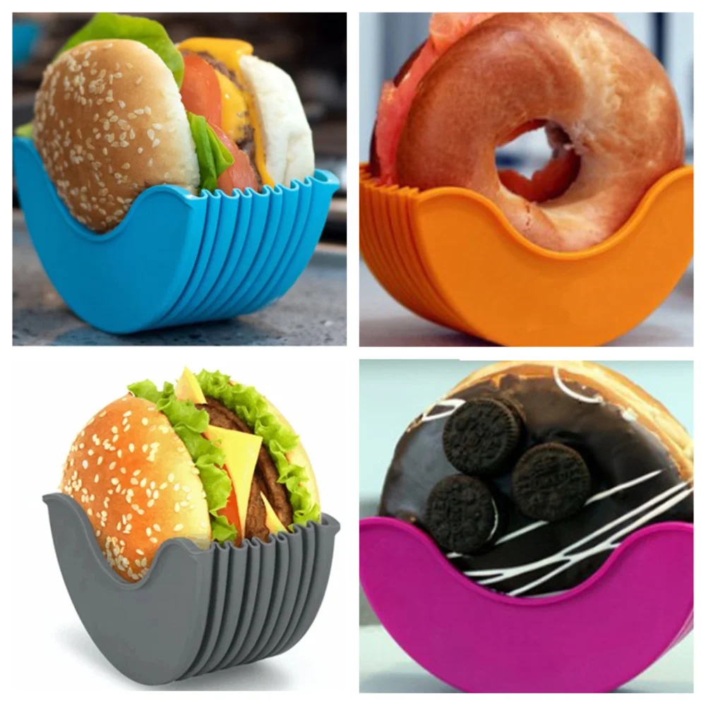 Silicone Burger Holders Reusable Sandwiches Holder Box Beef Press Patty Mold Hamburger Bun Shell Kitchen Tool BPA-Free Dishwash