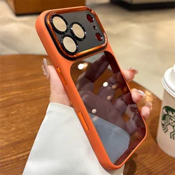 Premium Smoke Black Translucent Metal Camera Ring Case with Acrylic Military Shockproof Protection - iPhone 16 (Orange)