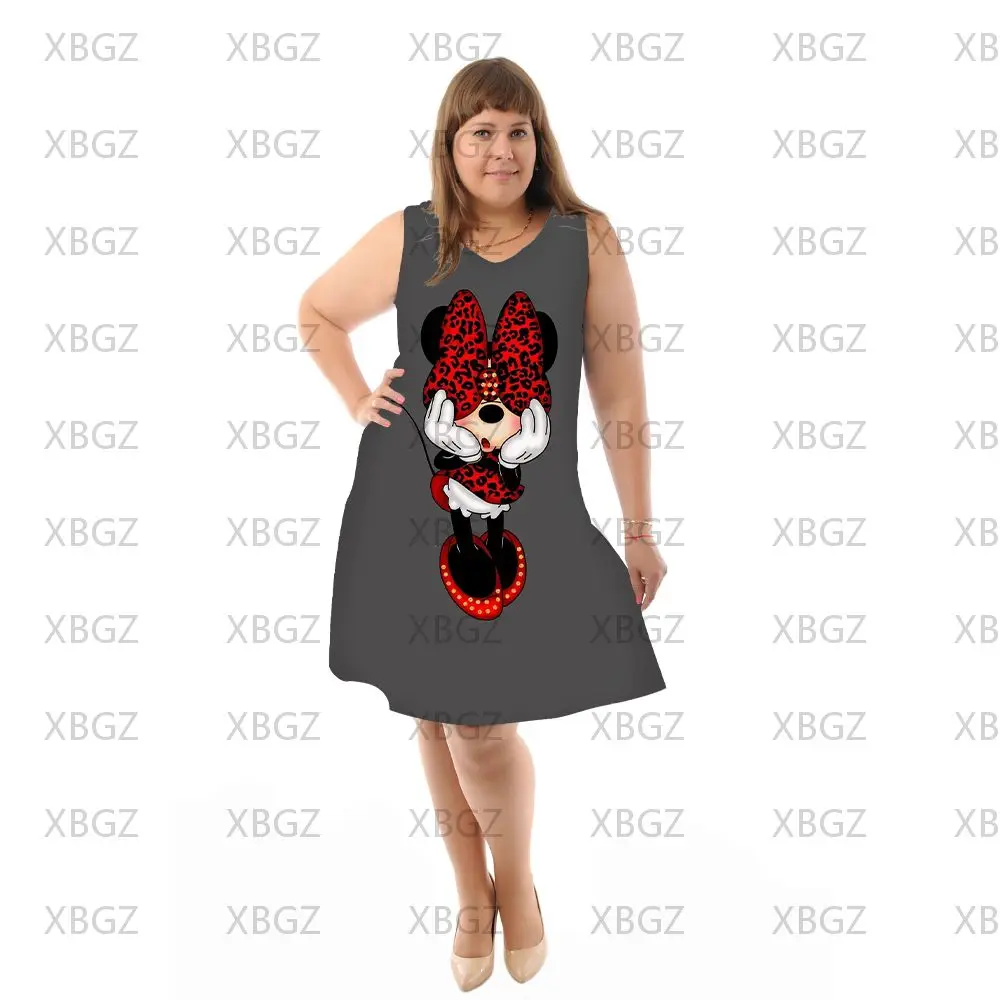 Sexy Plus Size Dresses for Women 4xl 5xl 6xl Mickey Disney Sleeveless Summer Woman 2022 Beach Dress Elegant Chubby Fashion Chic