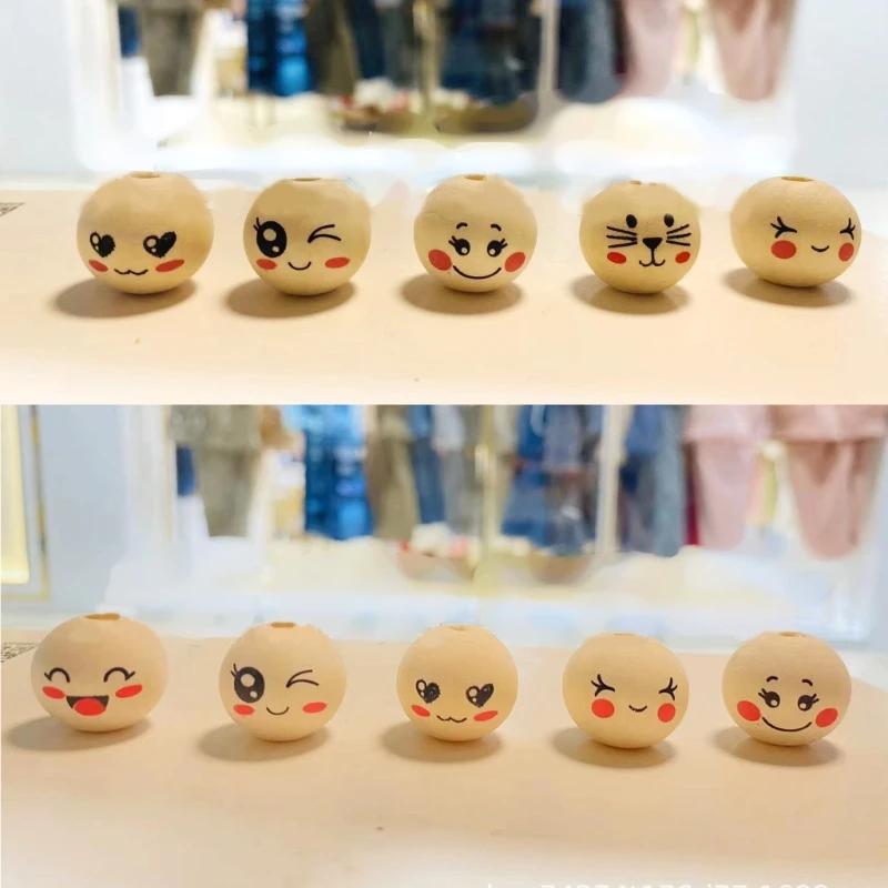 100 Perles En Bois Avec Visage Sourire - 20 Mm Pour DIY Bijoux Bracelet Collier - Idéal Bricolage Créatif