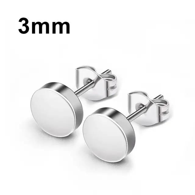 1Pair Stainless Steel Round Black Ear Studs Men 38mm Punk Stud Earring