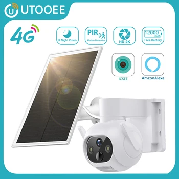UTOOEE 태양광 카메라 내장 배터리, PIR 모션 감지, 야외 와이파이 보안 CCTV 감시, PTZ IP 카메라, iCsee PRO, 5MP, 4G