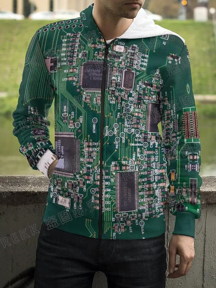 thumbnail image 1 of 2023 Nueva placa base CPU Sudadera con cremallera para hombres y mujeres Línea de procesador Placa de circuito Sudadera con estampado 3D Moda Abrigo informal Ropa, 1 of 5