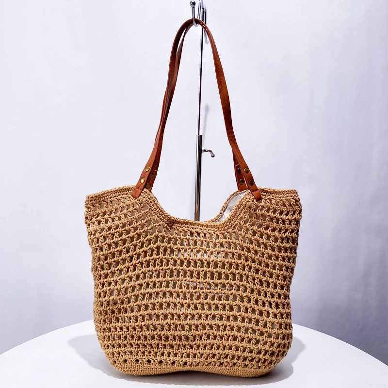 thumbnail image 1 of Bolso de playa para mujer, bolso de mano de diseñador de lujo, bolso de mano, novedad 2024, en poliéster trenzado, hueco, gran capacidad, para hombro debajo del brazo, 1 of 5