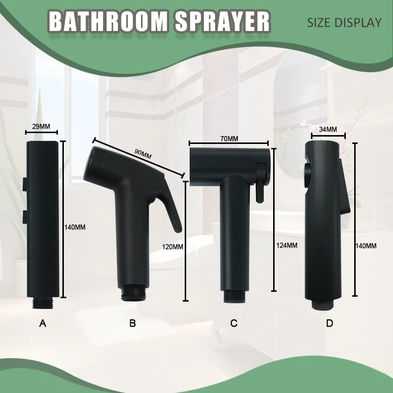 Wall Mounted Black Toilet Cleaning Bidet ABS Spray Gun Sprayer Set Anal Cleaning Washing Machine Bathroom Shower Nozzle