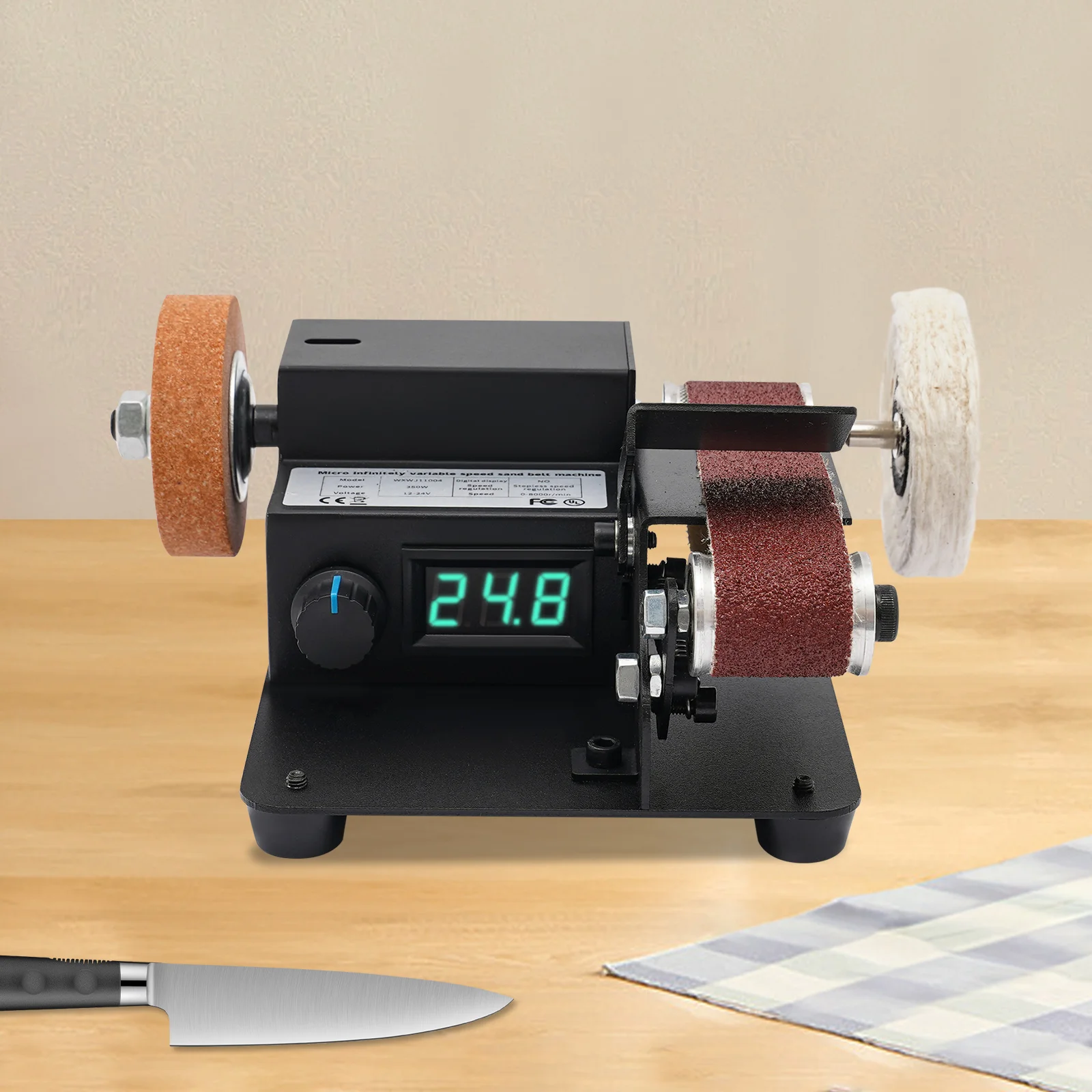 350 W elektrischer Mini-Bandschleifer mit LCD-Display-Typ und 10 x Schleifbändern, 0–10.000 U/min, zum Schleifen und Polieren von Metall, 16 x 14 x 9 cm – Detail 14
