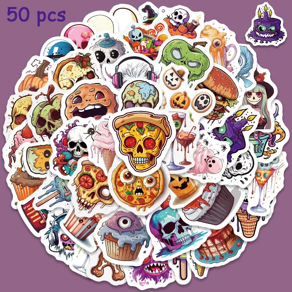 

50pcs Halloween Horror Food Stickers Funny DIY Decals For Laptop Suitcase Skateboard Helmet Scrapbook Stickers Waterproof