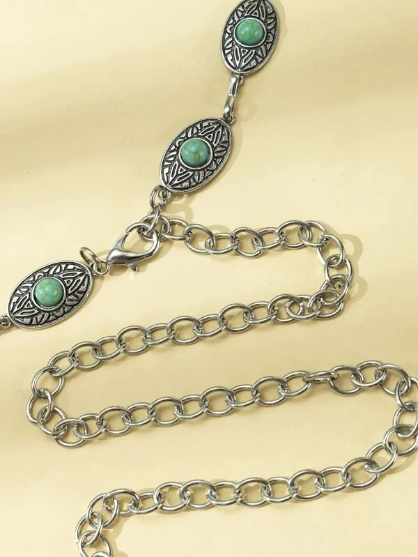 

Waist Chain Women's Decorative All-match Gold Turquoise Metal Chain Belt