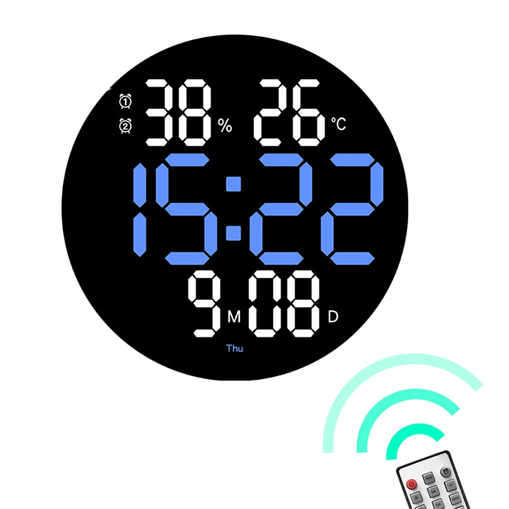 Home Wall Mounted Large Display Electronic Clock Brightness Adjustment Temperature Date Digital LED Clock with Remote Control wood clock