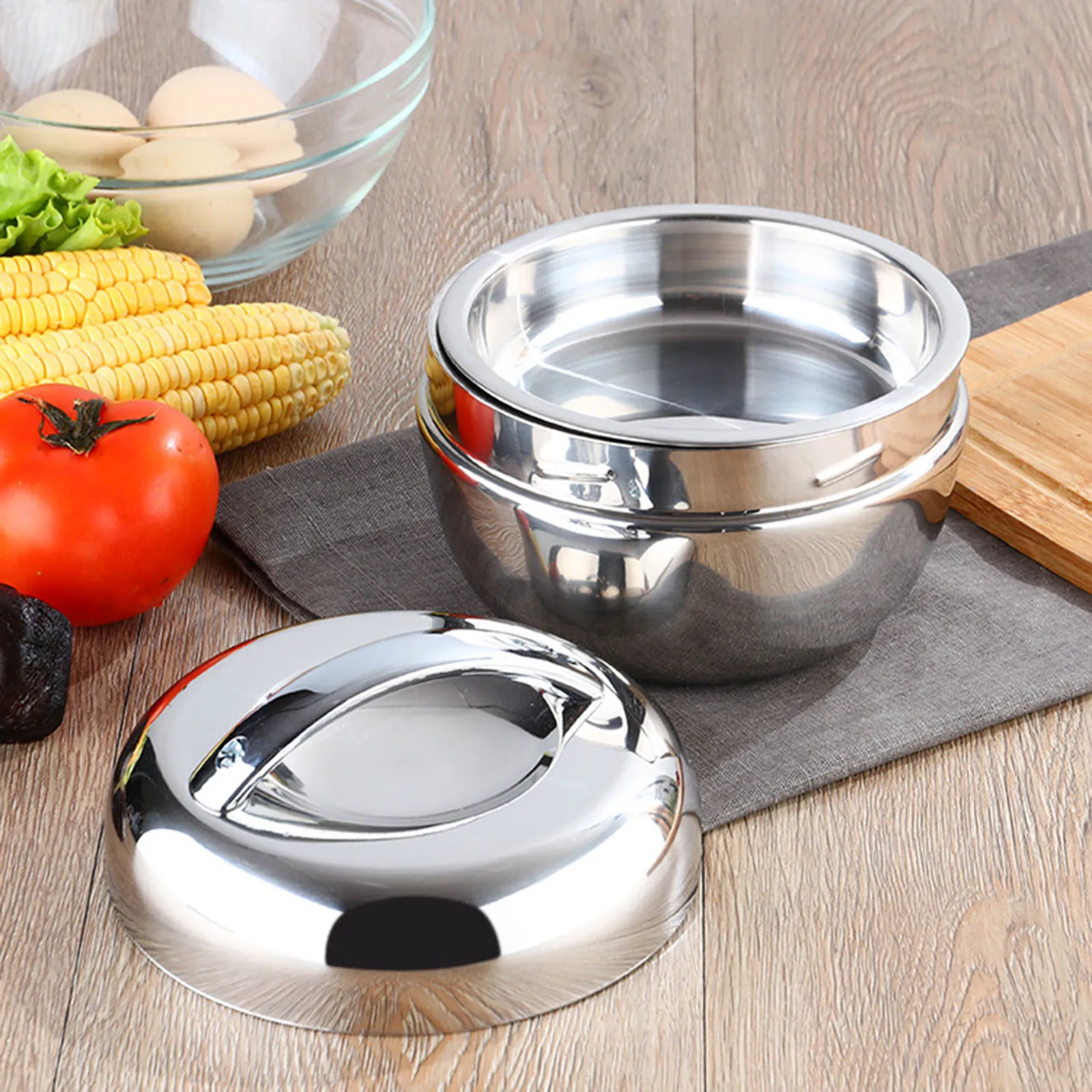 Hot Food Lunch Bento Box Stainless Steel Thermo Insulated Thermals Round Noodle Bowl Double Layer Fast Food Storage Container - 3