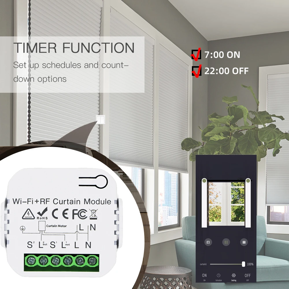 Interruptor inteligente persiana Tuya WiFi y RF,módulo de interruptor de  Motor de cortina de persiana enrollable inteligente para el hogar,Control  remoto inalámbrico,Temporización, trabajo con Alexa/Google 110V 220V