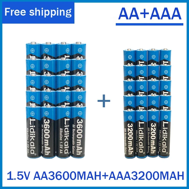 

Free Shipping AA+AAABattery 100%New Original 1.5V Rechargeablebattery AA3600MAH AAA3200MAH Lkaline Battery for Remote Control