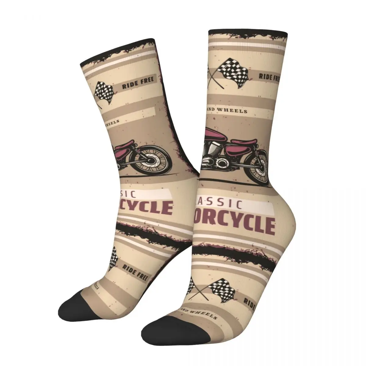 

Funny Happy Men's compression Socks Motorcycle Vintage Harajuku Motorcycle Motor Race Street Style Novelty Pattern Crew Sock