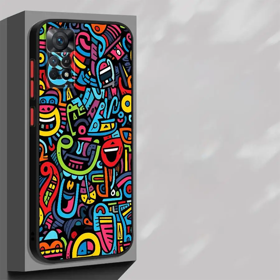 Shockproof Matte Phone Case with Colorful Lines and Graffiti Design