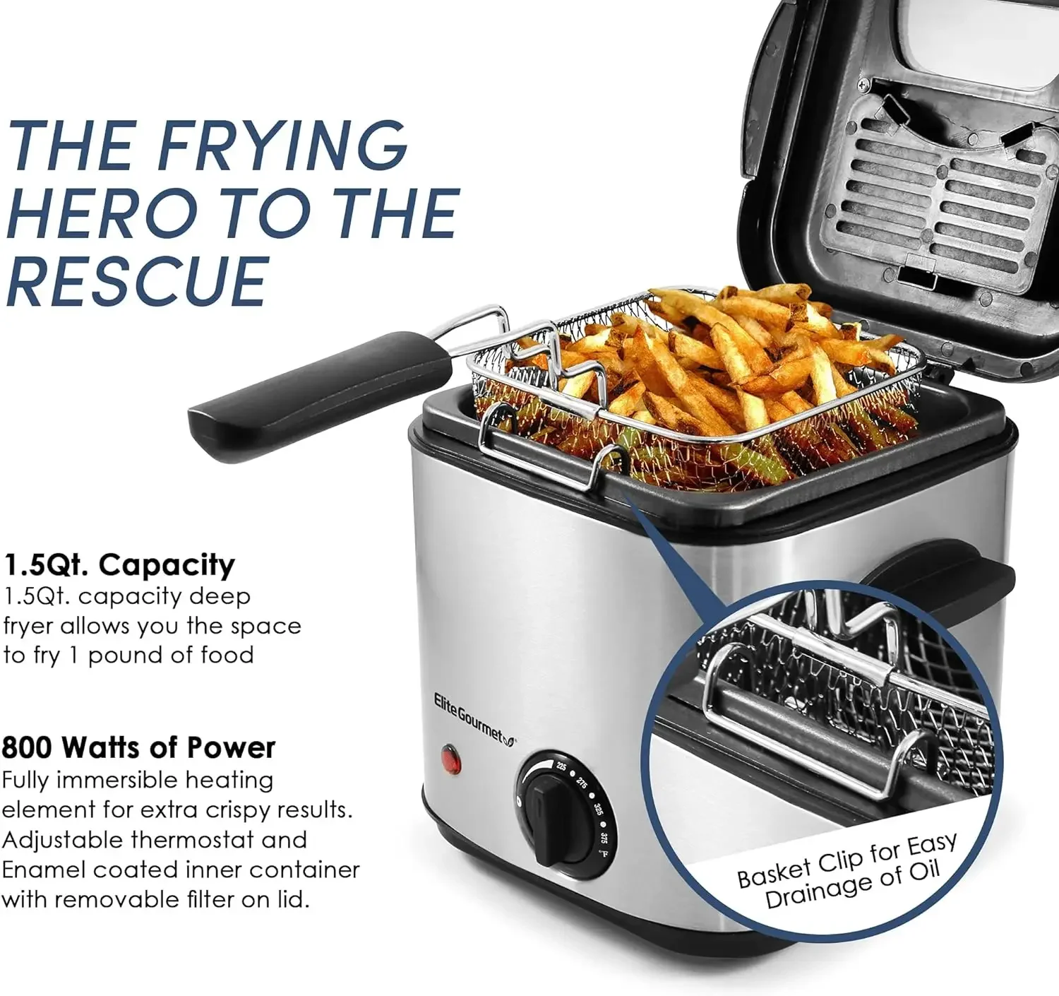 NEW Electric 1.5 Qt. / 6 Cup Oil Capacity Deep Fryer, Adjustable Temperature Removable Basket Stainless Steel 2