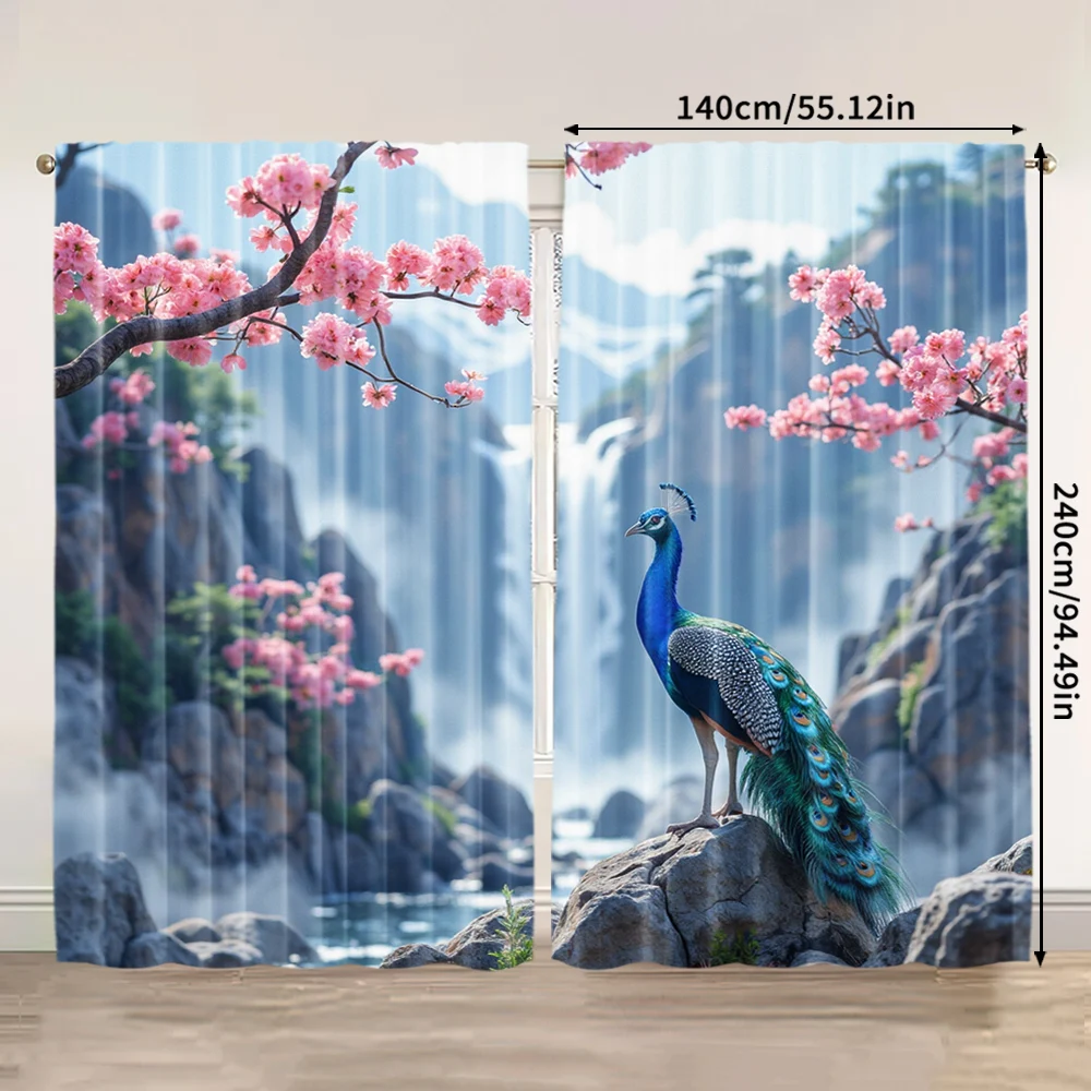 2pcs, 2D flat Party Curtains Fashion Theme Peacock 100% Polyester,Without Electricity Wall Decor Perfect for Holiday Parties, 3