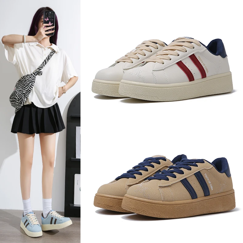Board Shoes Women's Sneakers New Muffin Running Khaki Black White Color Matching Fashion Women's Shoes Casual Sports 35-40