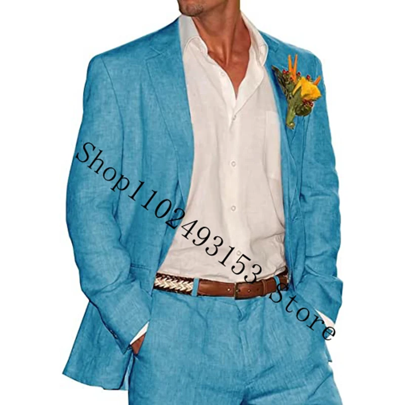 2023 Elegant Linen Wedding Suits For Men Slim Fit Notched Lapel 2 Pieces Groom Wedding Party Tuxedos Costume Homme Mariage