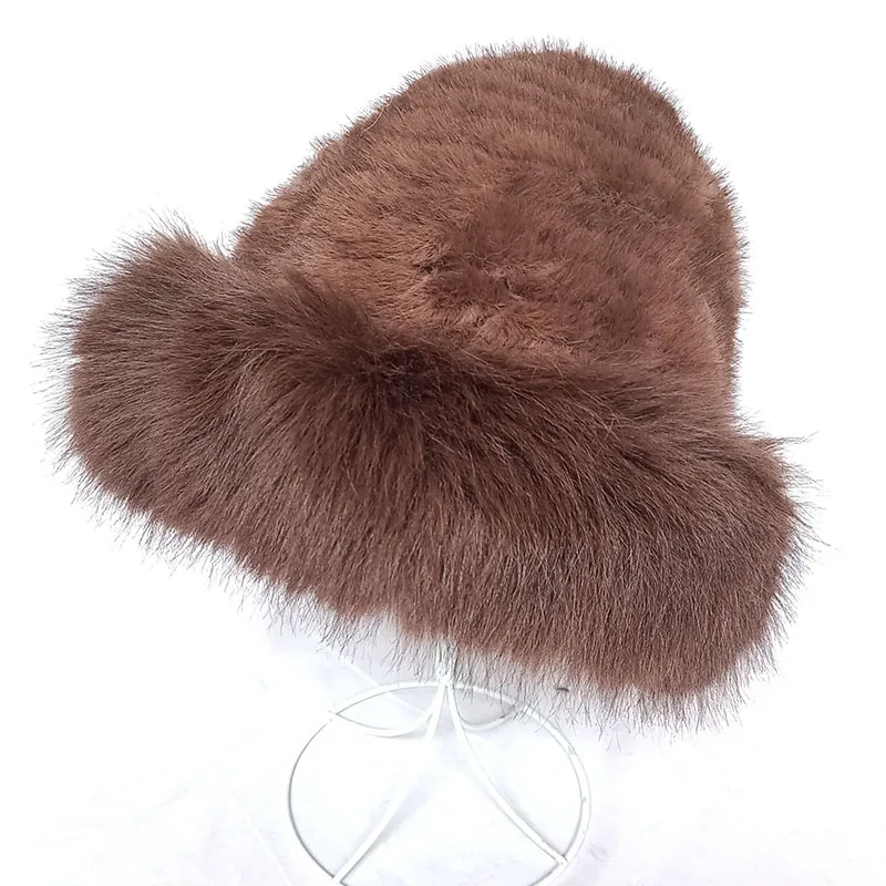 

Женская зимняя вязаная шапка из искусственного меха, роскошная теплая плотная длинная шапка из искусственного меха для женщин, 2023