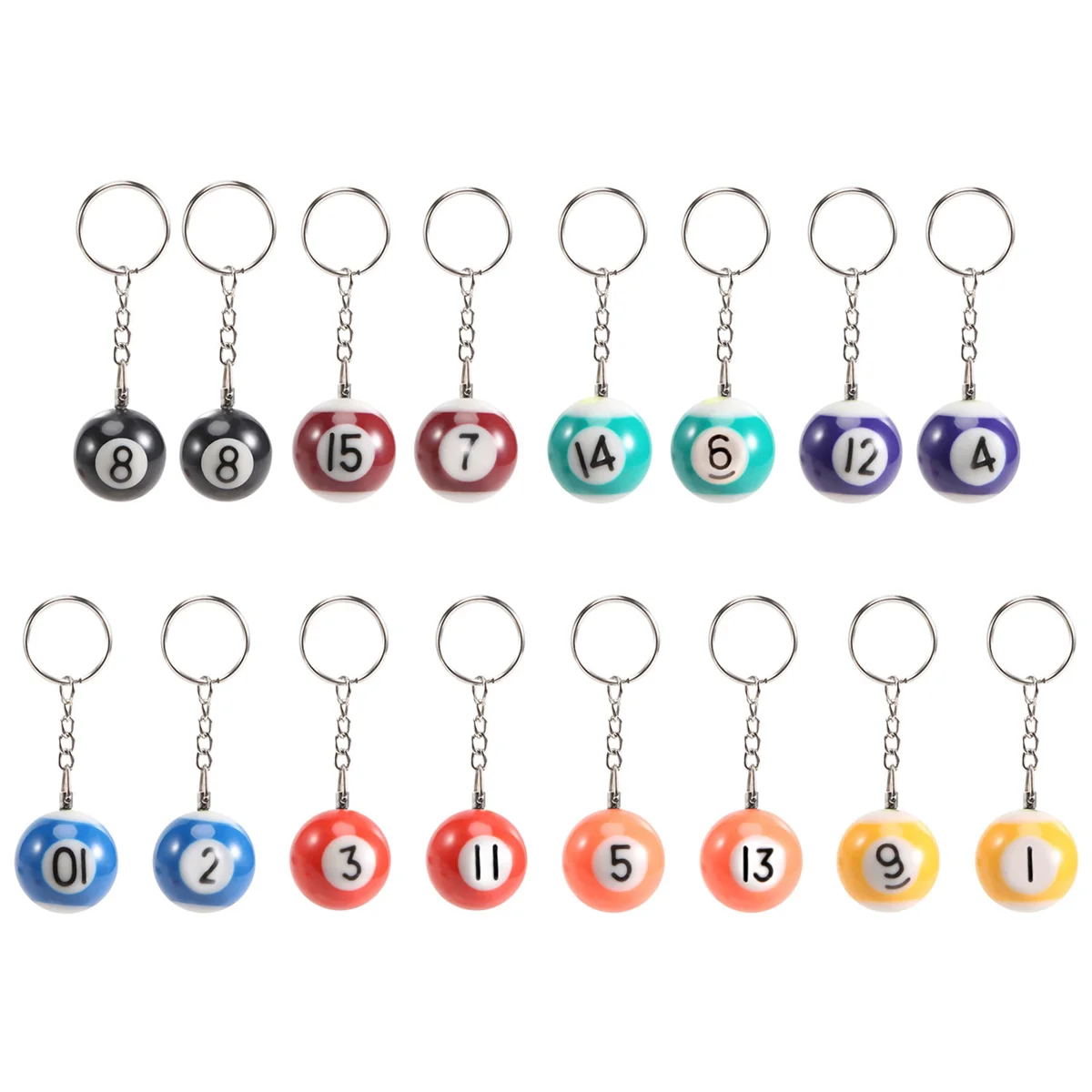 

Colorful Billiard Ball Keychain Set 16 Pcs,Mini Magic Key Chain Balls Eightball Billar Billiards Chains Accessories