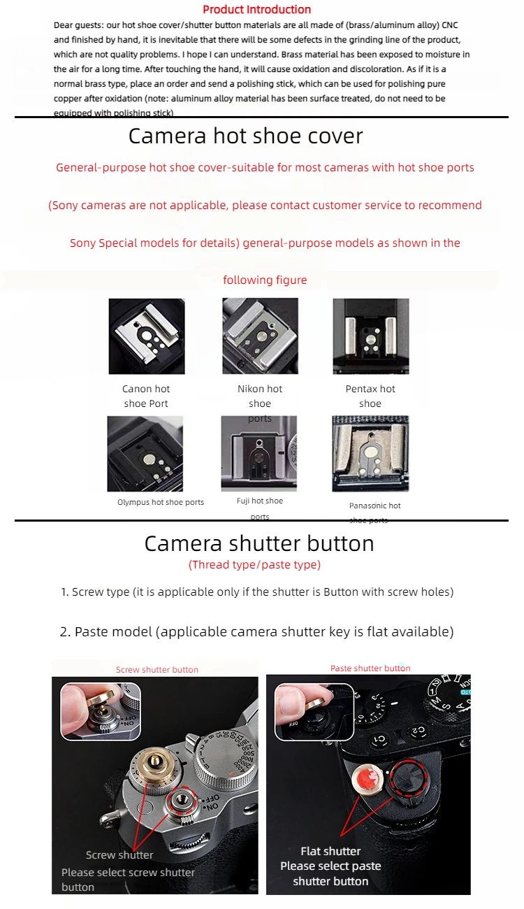 Metall Kamera Blitzschuh Abdeckung Auslöser Schutz Kappe für Canon Nikon Sony Fuji XT5 XT50 XS20 Leica Olympus DSLR Zubehör – Detail 2
