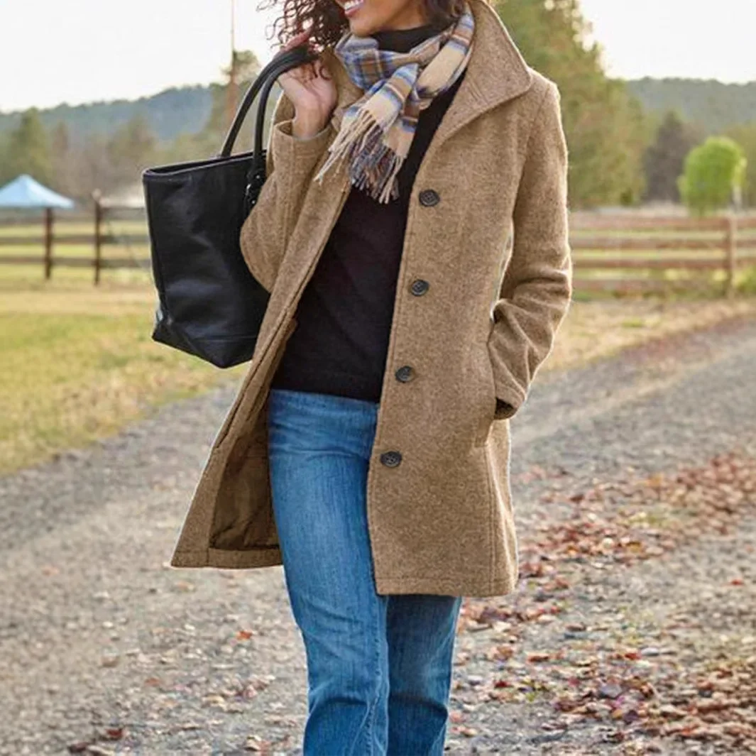 حار بيع الموسم معطف الصوف سميكة طويلة لون نقي المر...