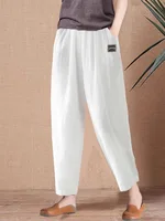 New Women's Cotton Linen High Waist Loose Fit Summer Thin Nine Points Harem Pants Casual Pants Bla Versatile Straight Leg
